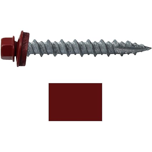 10 x 1-1/2" Colonial RED Metal Roofing Screws - Hex Washer Head- Self-Starting/Tapping - EPDM Washer. 1 x 250 Count Bag - 250 Screws