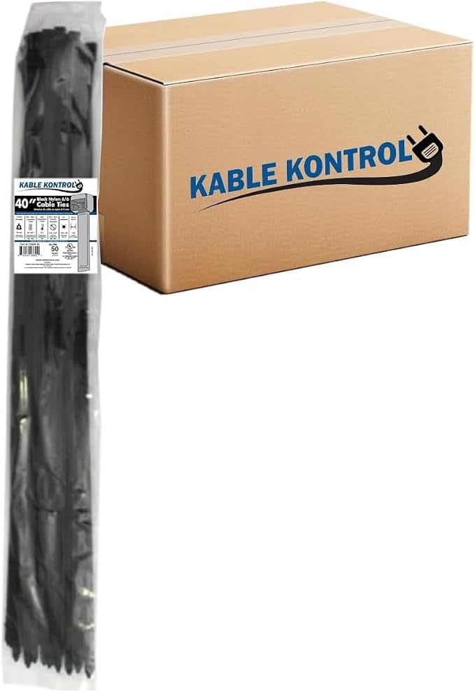 Kable Kontrol Cable Zip Ties, 40 Inch, 1000 Pcs, HD 250lbs Test, Black | Nylon Plastic, UV-Resistant, Self Locking, UL Listed, Indoor & Outdoor Use