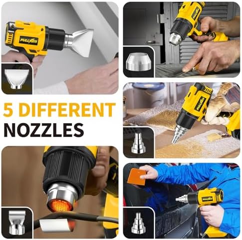 FULLYEA Heat Gun Cordless, Max 550℃ Portable Heating Gun, 2-Temperature Setting, Small Hot Air Guns with 2 Batteries & 5 Nozzles, Wireless Heat Gun Kit for Paint Removal, Shrink Tubing, DIY Gift