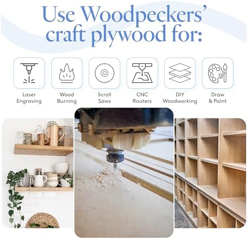 6 mm Baltic Birch Plywood 1/4 x 12 x 20 Inch, Box of 6 B/BB Grade Craft Wood, Stronger Than Basswood Sheets, for Laser, CNC Cutting and Wood Burning, by Woodpeckers