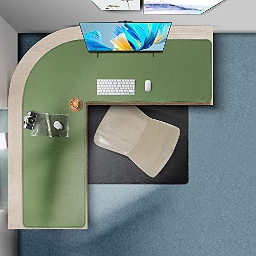 Mydours L-Shape Desk Pad, 54"x54" x 16" Large PU Leather Corner Mat, Green