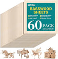 60 Pack Basswood Sheets for Crafts,12"x12"x1/8" 3mm Thick Plywood Sheets with Smooth Surfaces-Unfinished Squares Wood Boards for Laser Cutting, Wood Burning, Architectural Models, Staining
