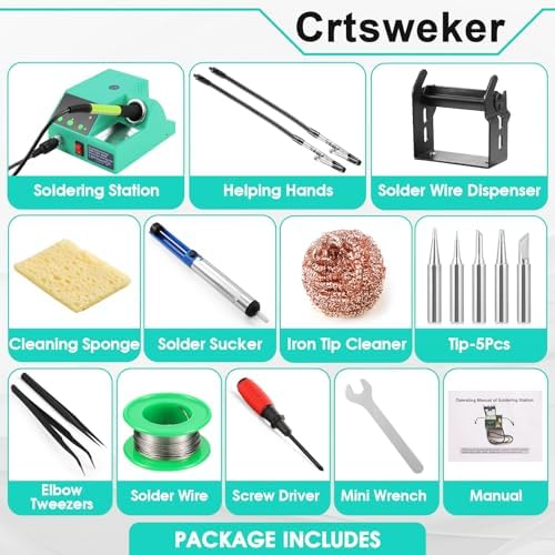 Soldering Station, 100W Digital Display Soldering Iron Station Kit with 2 Helping Hands, 356°F - 896°F, Auto Sleep, °C/°F Conversion, Solder Wire, Tips, Stand, Pump, Tweezers, Tip Cleaner, Cyan