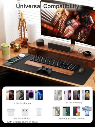 Magnetic Wireless Charging Mouse Pad, 31.5"x15.8" Large Desk Mat