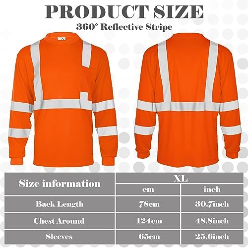 Amylove 4 Pcs Long Sleeve High Visibility Safety Shirts,XL,Orange
