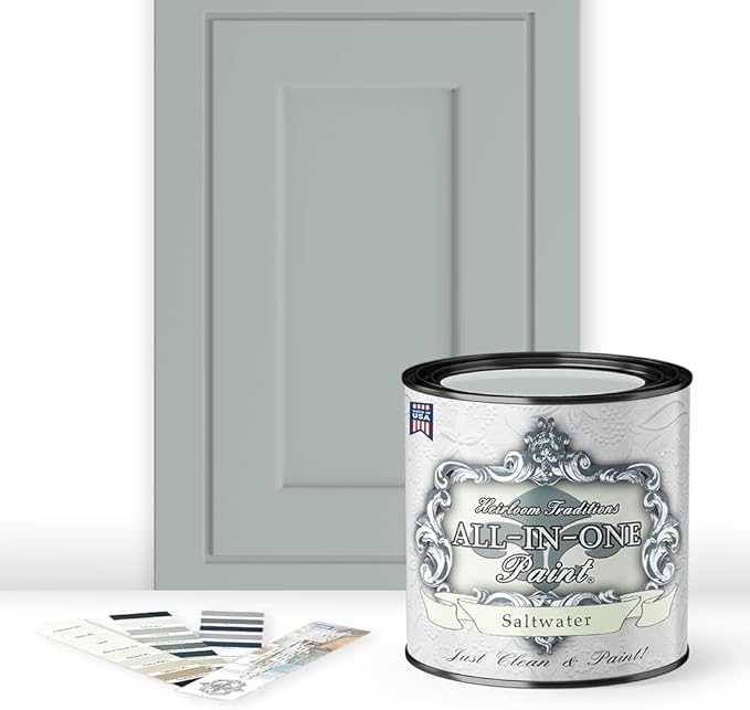 ALL-IN-ONE Paint by Heirloom Traditions, Saltwater (Pastel Green), Quart - Durable cabinet and furniture paint. Built in primer and top coat, no sanding needed. Includes our 30 featured color card.