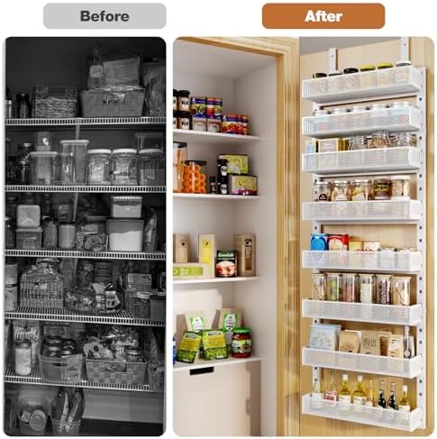 Pantry Door Organizers and Storage, 8-Tier Large Metal Heavy-Duty Frame Over the Door Spice Rack, 2 in 1 Wall-Mounted or Hanging shelf for Kitchen, Bathroom, Laundry Room, Bedroom, Closet &Nursery