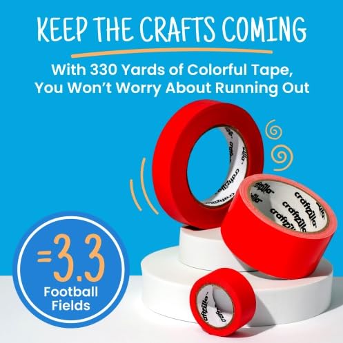 Craftzilla Colored Masking Tape - 6 Color Masking Tape Rolls - 990 Feet x 1 Inch Painters Tape - Colored Painters Tape Assortment - Painter Tape - Craft Tape - Labeling Colorful Masking Tape