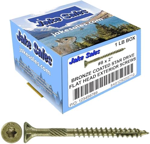 8 x 2 Bronze Coated Multipurpose Wood Screw Torx/Star Drive Flat Head Exterior Coated - ACQ Compatible CASE Qty 42 Boxes 6,342 Screws