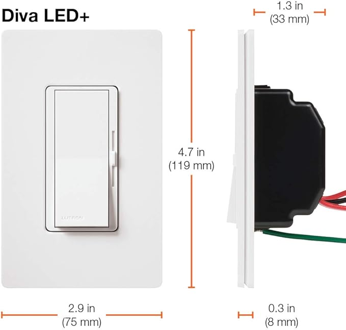 Lutron Diva LED+ Dimmer Light Switch for Dimmable LED, Halogen, and Incandescent Bulbs, 150 Watt, Single-Pole or 3-Way, DVWCL-153PH-2-WH, White (2-Pack) with Wallplate