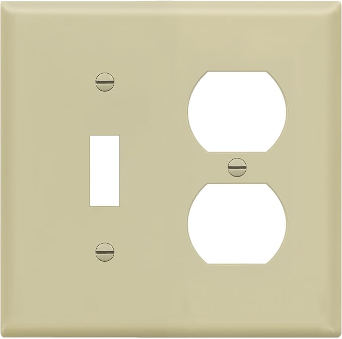 ENERLITES Combination Toggle Light Switch/Duplex Receptacle Outlet Wall Plate Cover, Standard Size 2-Gang 4.50" x 4.57", Polycarbonate Thermoplastic, UL Listed, 881121-I, Ivory