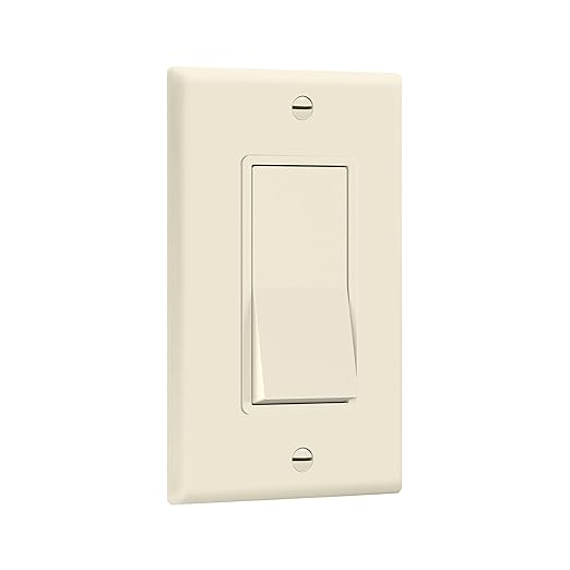 ENERLITES 3-Way Decorator Paddle Rocker Light Switch with Wall Plate, Gloss Finish, Single Pole or Three Way, 3 Wire, Grounding Screw, 15A 120V/277V, UL Listed, 93150-LAWP, Light Almond (10 Pack)