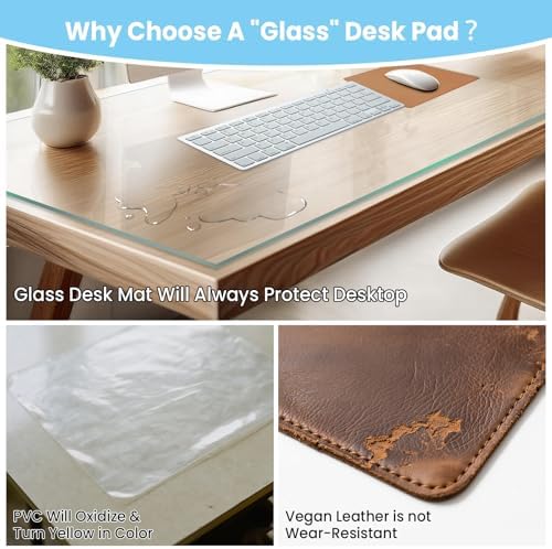 Tempered Glass Desk Pad to Protect Desk, 32" x 20" Clear Office Desk Pad for Keyboard and Computer Monitor, Glass Desk Mat for Desktop Dry Erase