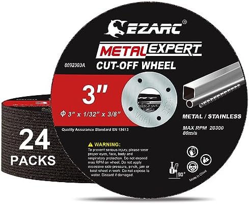 EZARC Metal Cut Off Wheels 3 x 1/32 x 3/8-Inch, 24-Pack