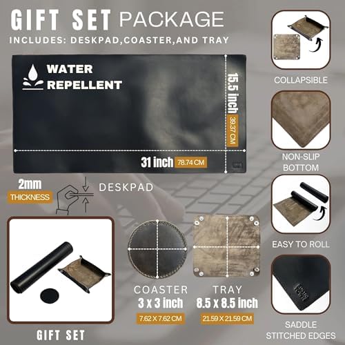 Leather Desk Mat Set (32x16) - Full Grain Large Computer Gaming Mouse Pad