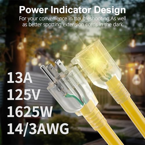 HUANCHAIN 14 Gauge Heavy Duty Outdoor Extension Cord 200 FT Waterproof