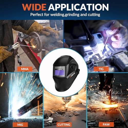 Welding Helmet Auto Darkening,Welding Hood Solar Powered 3.66 * 1.69",Mask With 2 Arc Sensors,Wide Shade 4/9-13 Suitable for TIG, MIG, MAG With Welding gloves （M-001）