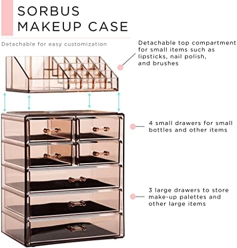 Sorbus Makeup Organizer, 7-Drawer Acrylic 2-Piece Set (Bronze Glow)
