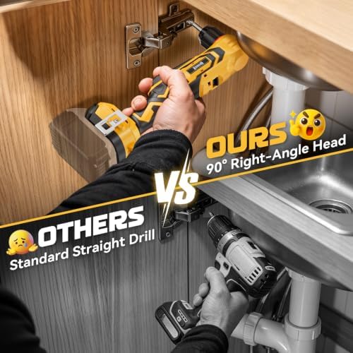 DIYtoolifz Cordless Right Angle Drill Compatible with Dewalt 20V Battery, 3/8" Angle Drill with Brushless Motor,400 in-lb,2 Speed & LED Light, Compact for Tight Spaces Drilling & Screws (Tool Only)