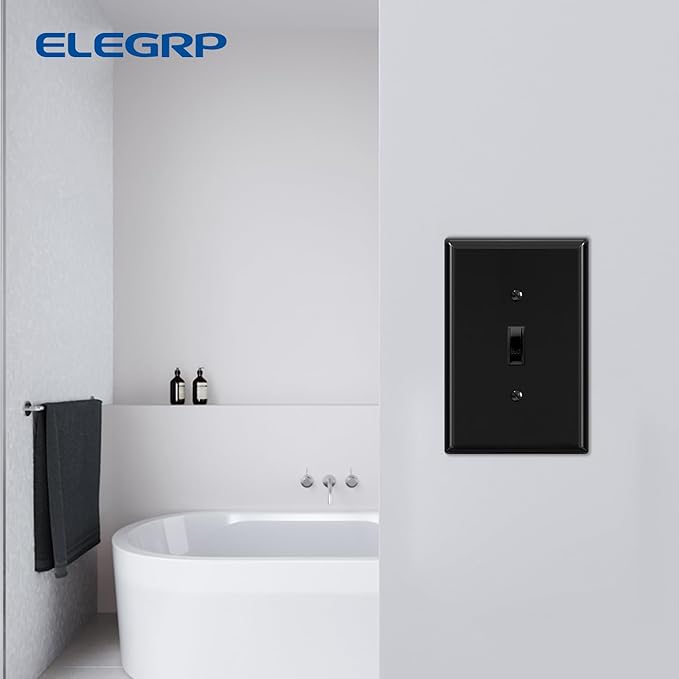 ELEGRP Large Size Toggle Switch Wall Plate, 1-Gang Light Switch Covers, Unbreakable Polycarbonate Replacement Faceplates Covers, UL Listed, Color-matched Screws Included (2 Pack, Glossy Black)