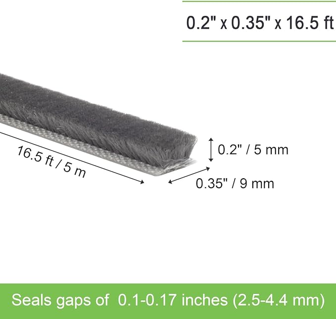 Self-Adhesive Weather Stripping Seal for Doors & Windows – Soundproof Insulation Gap Filler for Sliding, Exterior, Front, and Jamb Frames – 0.2" x 0.35" x 16.5 ft, Gray