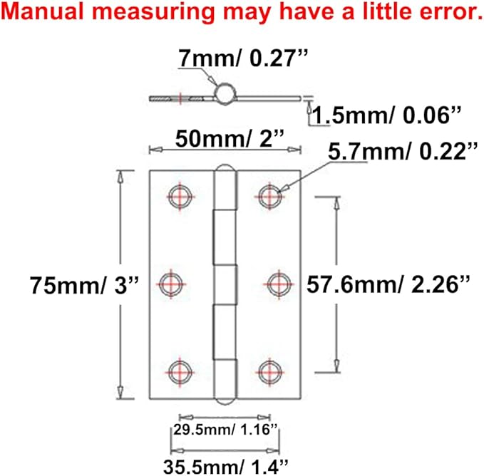 4pcs 304 Stainless Steel 3-inch Folding Butt Hinges Home Furniture Hardware Door Hinges for Door Case Lid Wooden Box Chest (75mm x 50mm x 1.5mm)