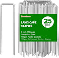 Garden Staples Set, 6Inch 11 Gauge 25pcs Galvanized Ground Nails, Anti-Rust,U-Shaped Lawn Spikes, 3mm Landscaping Fabric Pins for Weed Barrier, Groud Cover, Artificial Grass
