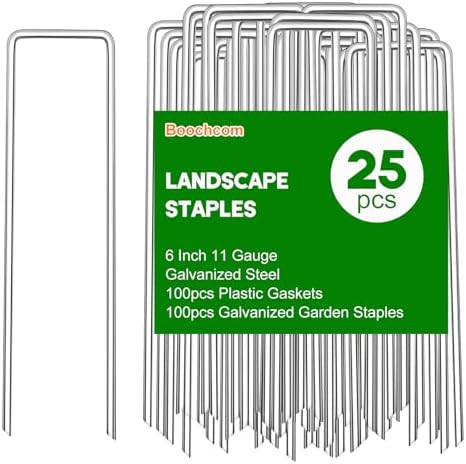 Garden Staples Set, 6Inch 11 Gauge 25pcs Galvanized Ground Nails, Anti-Rust,U-Shaped Lawn Spikes, 3mm Landscaping Fabric Pins for Weed Barrier, Groud Cover, Artificial Grass