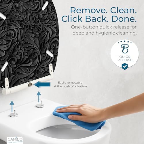 Sanilo Wooden Toilet Seat with Quick Release & Soft Close [ROUND] - Decorative & Slow Close Molded Wood Seat - With One Click for Easy Installation & Cleaning - With Adjustable Fit (Floral)