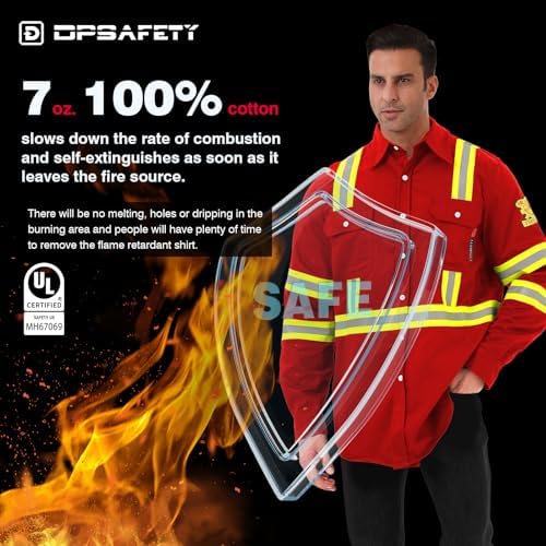 FR Shirts for Men 7oz High Visibility Fire Resistant Shirts CAT2 Welding Shirt 100% Cotton Hi Vis Flame Resistant Shirt Red(3X-Large)