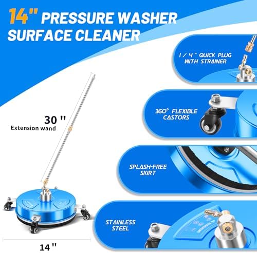 LidoDola 14'' Pressure Washer Surface Cleaner Blue, Power Washer Accessory