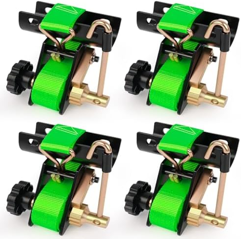 Green Rack Straps with J-Hook (4PK),1.5" x7.5' Ladder Rack Ratchet Straps, 2" Round Tube Mount, Perfect Ladder Rack Tie-Downs for Trailer Cargo Control