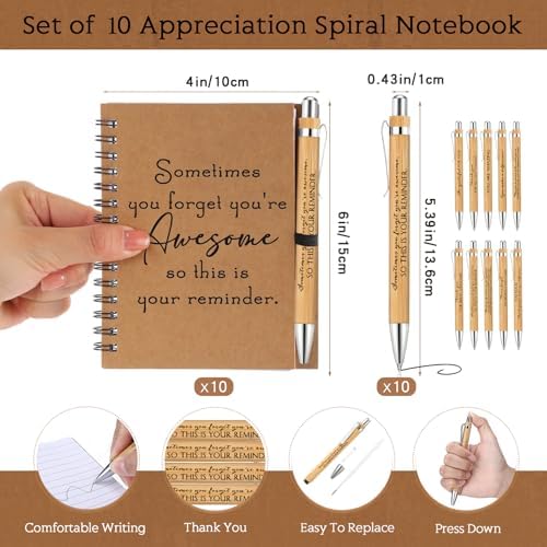 Honoson 10 Sets Inspirational Spiral Notebooks with Bamboo Pens