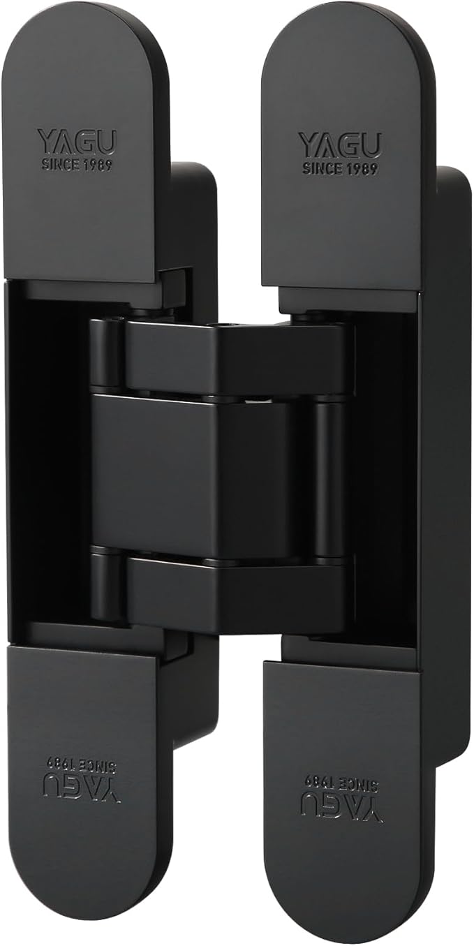YAGU 6.5 inch Hidden Door Hinge 3 Way Adjustable Invisible Hinges for Doors Zinc Alloy Secret Door Hinges Concealed Door Butt Hinge 180 Degree Swing Black Door Hinge 1PC