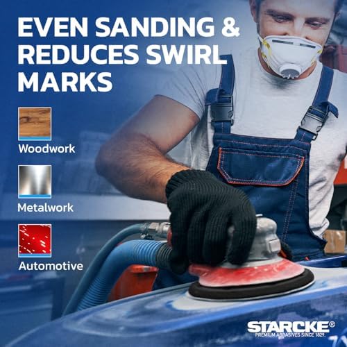 Starcke Sand Paper for Car, 10 Pack Premium 6 Inch Sanding Discs, 36 Grit Sanding Paper, Self Adhesive Orbital Sander Pads, PSA Aluminum Oxide Sandpaper Discs, Auto Sandpaper for Wood, Metal, Paint