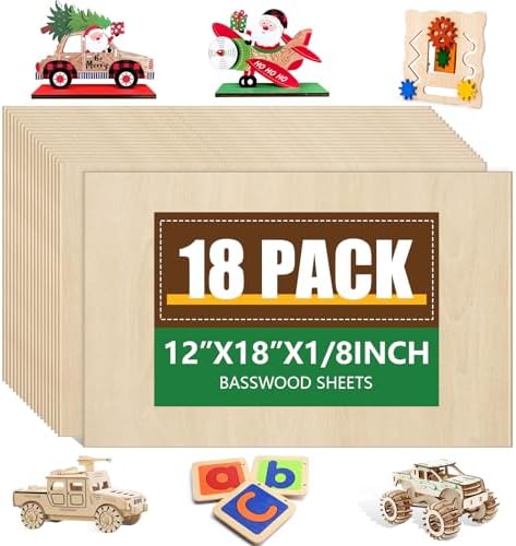 18 Pack Basswood Sheets12x18x1/8 Inch, Unfinished Wood for Crafts, 3mm Basswood for Laser Cutting & Engraving, Wood Burining,Architectural Models, Wood Board for Painting.
