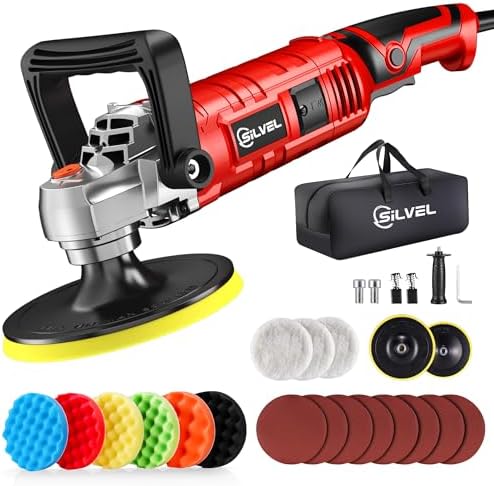 SILVEL Buffer Polisher, 1600W 7 Inch/6 Inch Polisher for Car Detailing, Wax Machine, 7 Variable Speed, with 6 Foam Pads, 3 Wool Pads, Packaging Bag, for Boat Polishing and Waxing