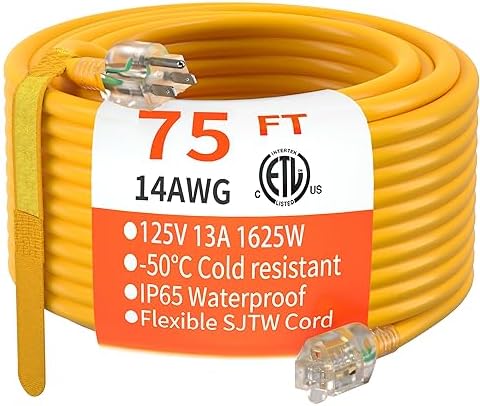 HUANCHAIN 14 Gauge Heavy Duty Outdoor Extension Cord 75 FT Waterproof