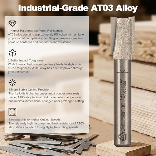 Undersize Plywood Dado Bits 1/4" Shank, Straight Router Bits 11/32" Cut Diameter, 1/2" Cut Length, Useful for Plunging Capabilities for Cutting Grooves, Dados, Mortising