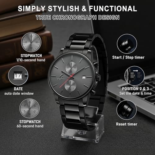 Stylish Stainless Steel Men's Watches with Functional Chronograph Subdials