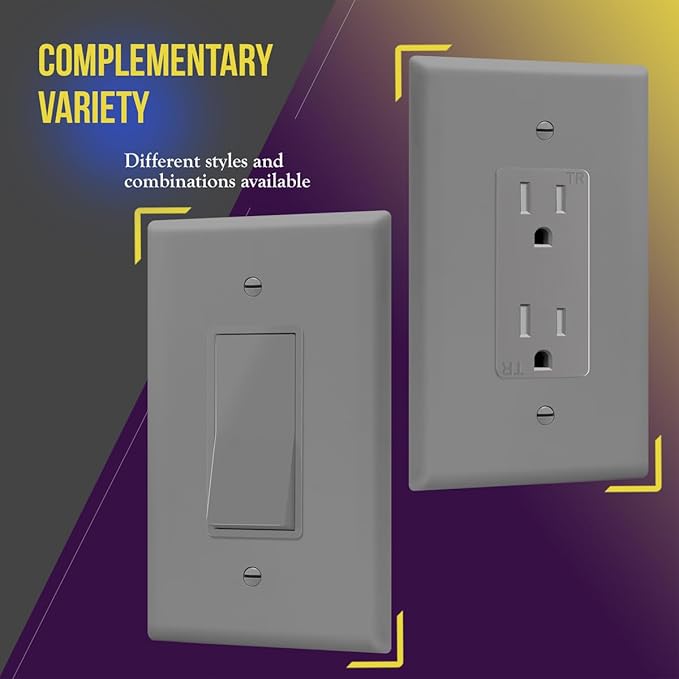 ENERLITES Decorator Light Switch or Receptacle Outlet Wall Plate, Gloss Finish, Oversized 1-Gang 5.5" x 3.5", Unbreakable Polycarbonate Thermoplastic, UL Listed, 8831O-GY, Gray