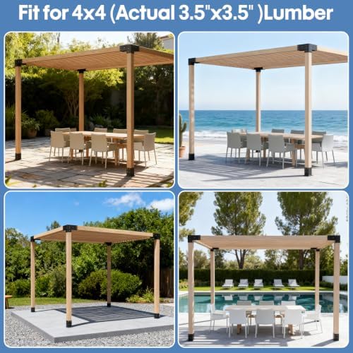 Pergola Kit, Heavy Duty 3-Way Pergola Brackets for 4"x 4" (Actual 3.5" X 3.5") Lumber,DIY Rust-Proof Gazebo Bracket Kit with Right Angle Corner Bracket, Gazebo Hardware Kits for Patio Backyard Outdoor