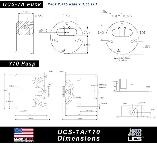 PACLOCK's UCS-7A/770 Hasp and Puck Kit, High Performance 6-Pin Cylinder, One Lock Keyed to a Number U-Pick! w/ 2 Keys, Blue Anodized Aluminum, Double Coated Grey Hasp