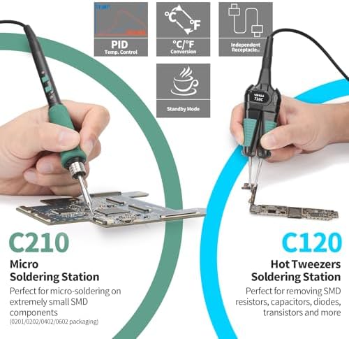 YIHUA 948D V 5-IN-1 Micro Soldering Hot Air Rework Station with C210 Microsoldering Iron, Hot Tweezers Iron, Desoldering Tool, Hot Air Pencil, Suction Pen for BGA SMD Rework Under the Microscope