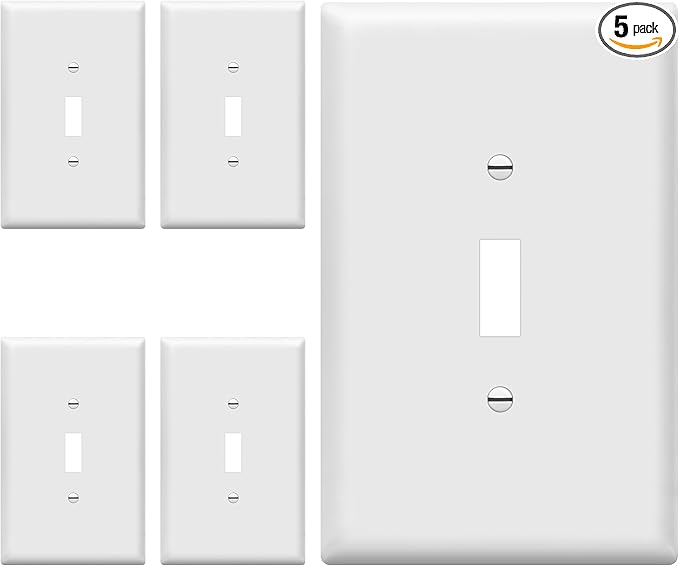 ENERLITES Oversized Toggle Light Switch Wall Plate, Gloss Finish, Jumbo Light Switch Cover, Oversize 1-Gang 5.5" x 3.5", Unbreakable Polycarbonate Thermoplastic, 8811O-W-5PCS, White, 5 Pack