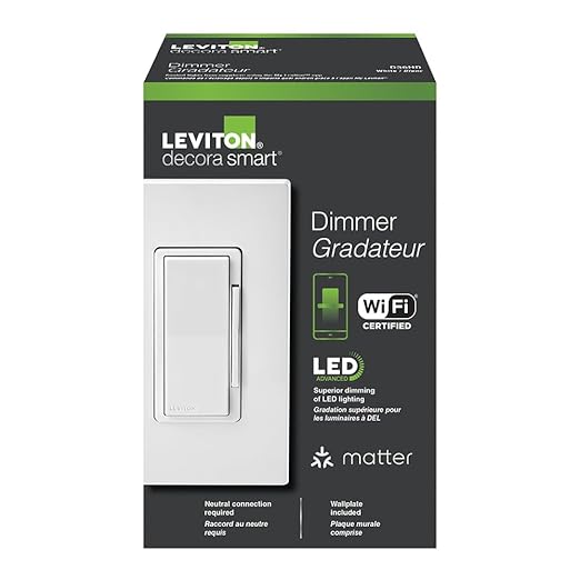Leviton Decora Smart Dimmer Switch, Wi-Fi, Works with Matter, My Leviton, Alexa, Google Assistant, Apple Home/Siri & Wired or Wire-Free 3-Way, Neutral Wire Required, D36HD-1RW, White