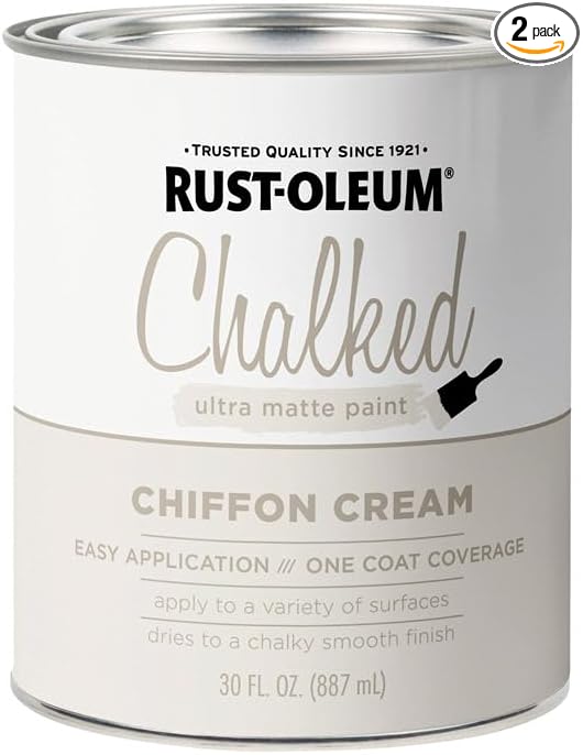 Rust-Oleum Chiffon Cream Chalked All-in-One Ultra Matte Paint | One Coat Coverage | No Primer, Sanding, Or Topcoat Needed | Easy Clean Up | Made in USA | 30 OZ | 2 Pack