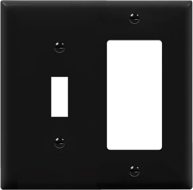 ENERLITES Combination Toggle Light Switch/Decorator Light Switch Plate, Double Switch Wall Plate, Standard Size 2-Gang 4.50" x 4.57", Polycarbonate Thermoplastic, 881131-BK, Black