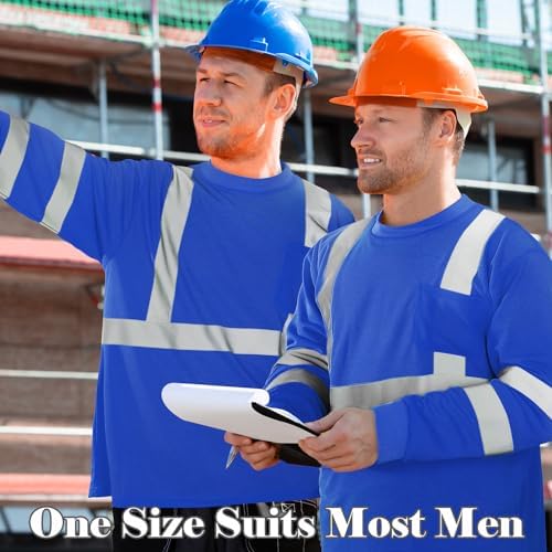 Amylove 4 Pcs Long Sleeve High Visibility Safety Shirts,XL,Blue