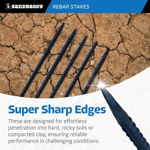 Sandbaggy 24" Steel Rebar Stakes with Nail Head - Garden Stakes (#4 Rebar - 1/2" Diameter) - l-Shape - Ground Stake, Pins, Landscaping Spikes, Construction (240, Count)
